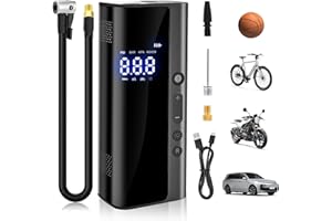 VEMFAY Electrique Compresseur à Air Portatif, 150psi, 7.4V 8000mah Mini portable pour voiture, moto, vélo, balle, peut être rechargée par USB - C comme lampe de poche et alimentation mobile