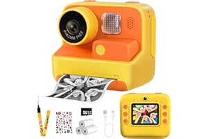 M MUNCASO Sofortbildkamera Kinder,2.0 Zoll LCD Bildschirm,1080P HD Kinderkamera Sofortbildkamera mit DREI Rollen Druckpapier und 32G SD Karte,Geschenk für Kinder 3-12 Jahre
