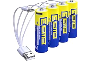 EEMB AA Batterie 4Pack AA Batterie ricaricabili al litio AA Cavo di ricarica USB tipo C Batteria di ricambio 1.5V 2600mWh per Blink fotocamera torcia elettrica
