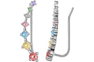 ELENSAN 7 Crystals Ear Cuffs Hoop Climber S925 Sterling Silver Earrings Hypoallergenic Earring