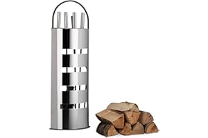 Relaxdays Gusseisen, grau-Silber Kaminbesteck Set 5 TLG, Kamingarnitur, modern, mit Halter, Schaufel, Besen, Zange und Haken, 10022290