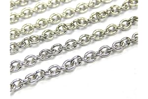 Perlin - Cadena de acero inoxidable de 3 metros, cadena de metal de acero inoxidable, cadena de eslabones redondos, 3 x 2 mm, color plateado, venta por metros, para joyas, accesorios, bricolaje M423 x