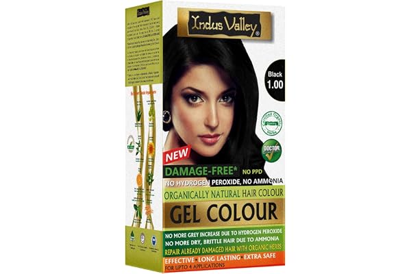 INDUS VALLEY Damage Free Natural Gel Hair Colour for Women Ammonia & PPD Free Organic Hair Colour with 100% Grey Coverage, Long Lasting Conditioning Hair Color Black 1.00-220 ml