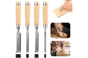 DONGFENGLION 4 Tlg. Stechbeitel Set für Holz – Hochwertige Stemmeisen Holz Aus Gehärtetem Kohlenstoffstahl mit Holzgriff – Holzbearbeitungswerkzeuge für Präzises Arbeiten 6/12/18/24mm