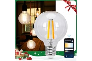 Aigostar Lampadina Vintage Smart, E27 LED 6W Transparente Lampadine Filamento a Globo G80, 850 LM Bianco Caldo Dimmerabile 2700K - 6500K, Compatibile con Alexa e Google Home, 2.4GHz WiFi
