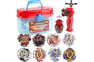 OBEST Toupie Spinners Burst avec Lanceur et Valise de Transport, B-197, B-113,B-184, 8 Pièces de Spinners de Combat Gyroscopiques Turbo en Métal et 2 Lanceurs, Jouets Cadeaux pour Enfants