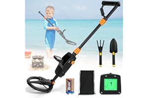 Kids Metal Detector, Potuem Lightweight Metal Detectors kids with LCD Display and Waterproof Search Coil, High Sensitivity Metal Detector for Kids with Rake, Shovel and Bags for Treasure Seeking