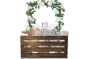 HONGPAR Baby Shower Crate Closet, Wooden Baby Basket with Handle, Baby Storage Crate Hamper, Baby Shower Gifts Crate, New Born Baby Gifts Basket for Boys Girls, Pregnancy Gifts for New Parents(Brown)