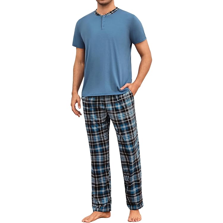 Casey Kevin Herren Pyjama Set – Kurzarm-Shirt & Lange Hose Aus Modal, Bequem Für Zu Hause & Reisen