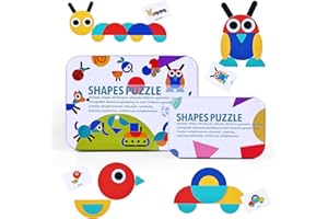 BBLIKE Tangram Madera, 36 Montessori Puzzle de Madera + 60 Tarjetas de diseño de Juguetes educativos para niños (Multicolor)