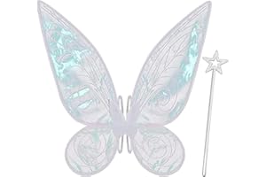 GIUGIO Ali delle fate per adulti, ali delle fate per bambini, ali di farfalla, spallacci elastici, ali delle fate per Natale, carnevale, compleanni, cosplay, feste (bianco)