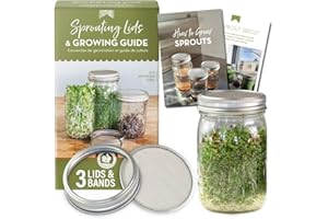 COUNTRY TRADING CO. Seed Sprouting Kit - 3 Stainless Steel Mesh Lids and Bands plus Complete Guide to Sprouting Seeds