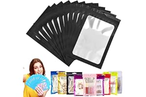 YAAVAAW Schwarze Folienbeutel mit Druckverschluss, mittelgroß, geruchsdicht, Mylar-Beutel, holografische Verpackungsbeutel, 50 Stück, 14 x 20 cm, wiederverschließbare Aufbewahrungsbeutel,