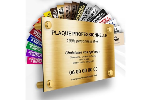 Plaque Professionnelle PVC Personnalisée - Plaque professionnelle Médecin, Infirmier, Avocat - Plaque Gravée - Dimensions, Couleur, Taille, Texte, Logo personnalisable (Or Brillant Métallisé)