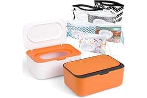 JOENCOST 8pcs Baby Wipes Dispenser, Reusable Baby Wipe Holder Box and Portable Wet Wipes Pouch, Refillable Wipes Pouch Case Container with Lid for Bathroom Baby Nursery Kitchen Office Travel (Orange)
