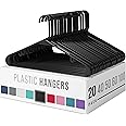 NEATERIZE Plastic Clothes Hangers| Heavy Duty Durable Coat and Clothes Hangers | Vibrant Colors Adult Hangers | Lightweight Space Saving Laundry Hangers | 20, 40, 60 Available (20 Pack - Black)