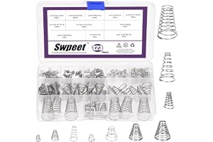 Swpeet 123 st 10 storlekar 0,3/0,5/0,7/0,8/1 rostfritt stål konisk fjäder konisk fjädersortimentsats, metall tornfjädrar koni