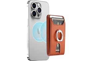 Ceppekyy Porte Carte Magnétique avec Anneau Support,Pochette Carte Compatible avec MagSafe,Portefeuille avec 4 Porte-Cartes pour iPhone 16 15 14 13 12 Pro/Max/Plus/Coque Magsafe,Cuir Végan,RFID,Marron