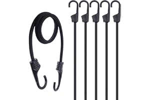 VirtuGro 35.5"(90cm) Bungee Cords of Hooks Heavy Duty Pack of 6 Weatherproof & UV-Resistant Black Bungee Straps with Hooks Elastic Bungee Rope for Camps Luggage Bike Garden Furniture Kayak Rack Truck