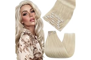 Fshine Extension Capelli Veri Clip in 50CM 120g Capelli Lisci Extension 20 Pollici Colore 60 Biondo Lunghi Extension 7 Pezzi Full Head Double Weft Bundles Clip in Human Remy Hair Brasiliani