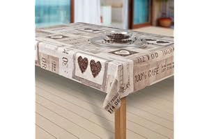 ‎LARO laro Wachstuch-Tischdecke Abwaschbar Garten-Tischdecke Wachstischdecke PVC Plastik-Tischdecken Eckig Meterware Wasserabweisend Abwischbar, Muster:Coffee Herzen braun, Größe:100x140 cm