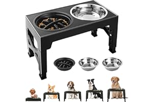 TORVEN Gamelle pour Chien Surelevee et Réglable - 2 Bols en Acier Inoxydable (1200ml) + 1 Bol Anti-Glouton (800ml) - Support Gamelle Chien surélevée antidérapant pour Chiens de Taille Moyenne/Grande