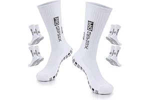 Ziamzra 4 Paires Chaussettes Antidérapantes Foot Grip Socks 39-46 Chaussette Foot Homme Femme Football Socks Epaisse Respirant Chaussettes Grip pour Football Basketball Trekking Cyclisme Yoga Rugby