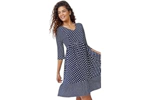 Roman Originals Long Sleeve Tea Dress for Women UK Ladies Stretchy Fit & Flare Frill Detail Autumn Winter Evening Cocktail Party Going Out Work Office Casual Knee Length