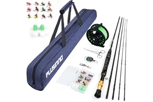 PLUSINNO Fly Fishing Rod and Reel Combo, 4 Piece Lightweight Ultra-Portable Graphite Fly Rod 5/6 Complete Starter Package with Carrier Bag
