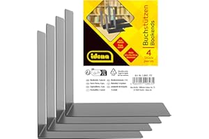 Idena 10843 - Fermalibri in metallo, nero, 4 supporti per libri, 14 x 14 x 8,5 cm, porta libri per librerie
