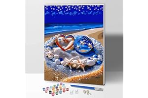 ifymei Peinture par numéros pour adultes avec cadre, kit d'art DIY avec pinceau et pigment acrylique, 30 x 40 centimètres plage vue dessin peinture