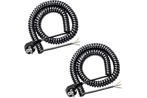 KEAGAR Alargador en Espiral (2 unidades, 250V/16A, Cable en Espiral de 3 hilos, Extensible de 0,75 m Hasta 3 m, Cable Alargador con Enchufe de Protección de Contacto, IP20 para Interiores), Negro