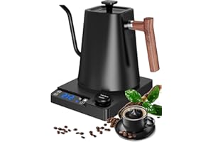 Bouilloire électrique en acier inoxydable avec réglage de la température, col de cygne, fonction de chaleur 24 heures, bouilloire électrique avec affichage de la température, 1200 W, noir