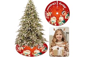 GEEKEO Falda de Arbol de Navidad 90cm Rojo Alfombra Arbol de Navidad, Manta Arbol Navidad Falda Árbol Navidad Decoración con Papá Noel y Patrón de Alces para Base Navidad Arbol Decoracion