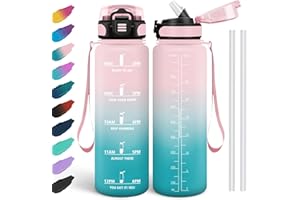 HoneyHolly Borraccia 1 Litro, Libre de BPA & A Prova di Perdita, Borraccia con Cannuccia, Reutilizables, Borraccia Motivazionale, Borraccia Palestra per Scuola, Palestra, Ufficio, Sport