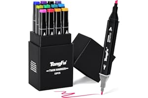 TongFu 12 Rotuladores de Colore, Rotuladores Alcohol Impermeabile, Rotuladores Doble Punta Seguro y Secado, Marker con Caja de Regalo, Rotuladores Alcohol para Bocetos, Cómics, Garabatos