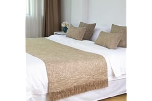 TTiiLoe Camino de cama de lino con borlas, color liso, bufanda de cama, colchas de boda, protección para decoración de dormitorio de hotel, color caqui, 50 x 240 cm para cama de 1,8 m