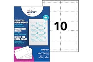AVERY ZWECKFORM Avery L4727-20 Printable Name Badge Insert Refills – 90 x 54 mm, White, Pack of 200 Inserts