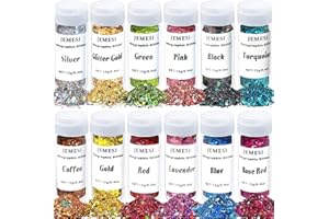 JEMESI 144g Holographic Chunky Glitter, 12 Colors Chunky Sequins Glitter Set, Cosmetic Craft Glitters Set for Resin, Face, Nail, Body, Crafts, Slime Festival Party Art and More-0.42 oz/Bottle