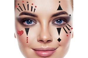 RHSEMI 2 Stück Gesichtstattoo, Pantomime Temporäre Tattoos, Clown Gesichtstattoo Karneval, Temporäres Glitter Gesichtssticker, für Cosplay Karneval Halloween