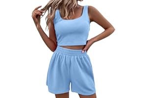 Yellsong Survêtement Femmes Casual Ensemble 2 pièces Suit Ample Sans Manches Été Débardeur Crop Top + Short De Jogging Sportswear Décontracté Ensemble Yoga Fitness Gym Outfit