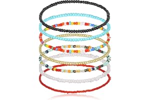 Ledander 7Pcs Boho Anklets, Africa Handmade Bead Ankle Bracelet, Elastic Beaded Ankle Bracelets Beach Foot Jewelry for Women Girls
