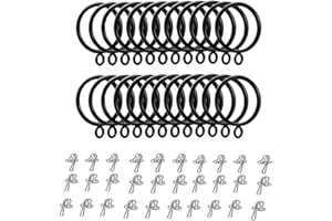 SUOXU Anillo de Cortina de 24 Unidades, Diámetro Interior de 38 mm, Anillo de Barra de Metal Negro y 30 Ganchos de Cortina de Metal, Adecuado para la mayoría de Cortinas, Fácil de Instalar (Negro)