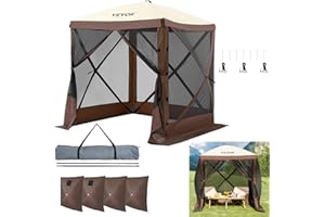 VEVOR Pop Up Gazebo Tent, Pop-Up Screen Tent Sided Canopy Sun Shelter with 6 Removable Privacy Wind Cloths & Mesh Windows, Quick Set Screen Tent with Mosquito Netting, Brown