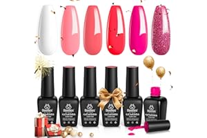 BEETLES GEL POLISH Beetles Gel Nail Polish Set - 6 Colors Pink Rose Red Spring Summer Nail Gel Kit Sweetheart Candies Collection Pink Glitter Gifts for Women Girlfriend Soak Off Nail Lamp Manicure Kit