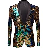 PYJTRL Uomo Verde Blu Oro Foglie Modello Paillettes Blazer