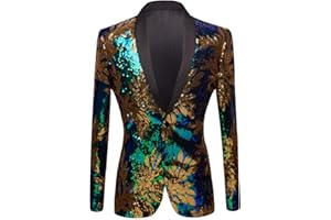 PYJTRL Uomo Verde Blu Oro Foglie Modello Paillettes Blazer
