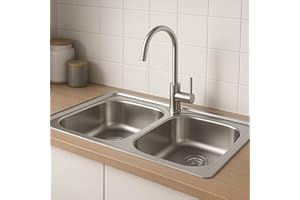 Melanstar Fregadero doble de acero inoxidable, 80 x 50 cm, con 2 cuencas, orificio para grifo y juego de sifón, fregadero cocina 2 senos fregadero dos senos kitchen sink