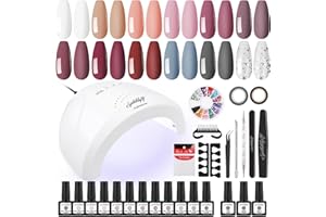 SPTHTHHPY 15 Gel Nail Polish Set with 48W Lamp Starter Kit - shellac nail kits for Beginners with Base and Top Coat - Manicure Salon Tools Nail Art DIY at Home