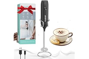 HAUSHOF Montalatte Eletrico con Supporto, Frullino Elettrico Ricaricabile in Acciaio INOX per Cappucino, Schiuma Latte Eletrico per Cappuccino, Espresso, Latte, Uova- Nero